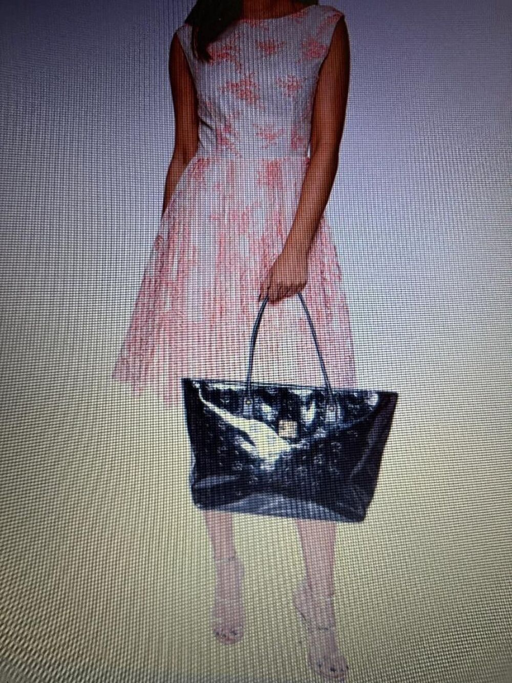 MCM Black Signature Embossed Patent Leather Double Handle Tote